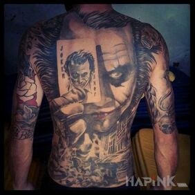 Tattoo Cossack joker on the back motif: faces