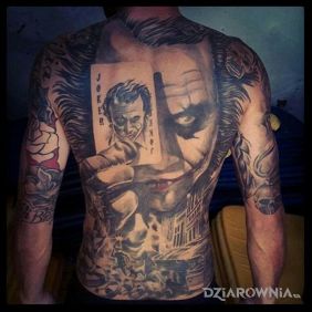 Tatuaż Kozacki joker na plecach motyw: twarze
