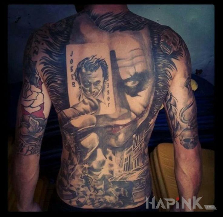 Tattoo Kozacki joker in faces motif on the back