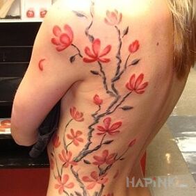 Tattoo Tree on the ribs motif: flowers style: japanese / irezumi