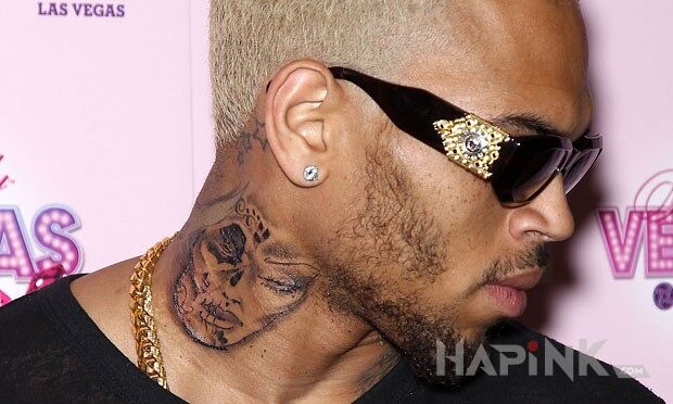 Tattoo Chris Brown 2 in famous people motif on the neck