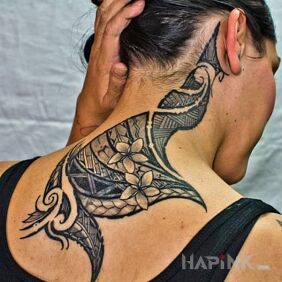 Tattoo Inspired by mauri on the neck motif: flowers style: Polynesian