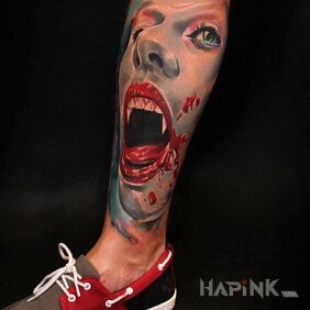 Tattoo Vampiress on the leg motif: demons