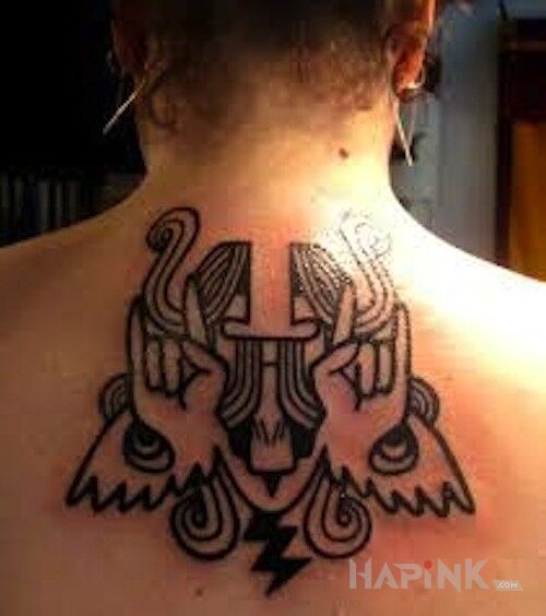 Tattoo Music for live in characters motif on the back