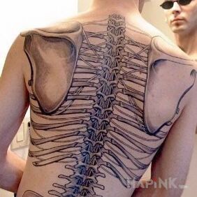 Tattoo Skeleton on the back motif: anatomical
