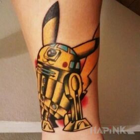 Tattoo Pikaczu in a different guise on the forearm motif: characters