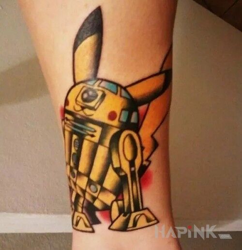Tattoo Pikaczu w innej odsłonie in characters motif on the forearm