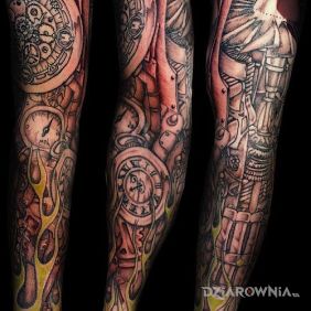 Tatuaż Motyw steampunk na przedramieniu motyw: rękawy