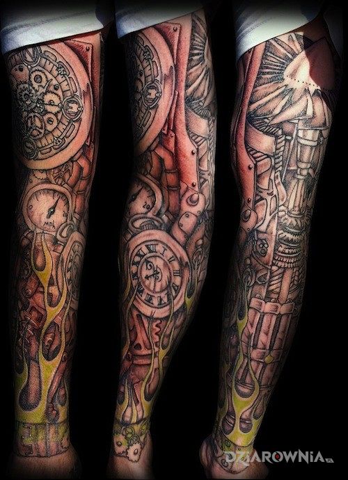Tatuaż motyw steampunk w motywie rękawy na ramieniu