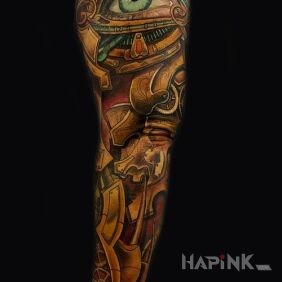 Tattoo Total knockout - steampunk on the forearm motif: steampunk