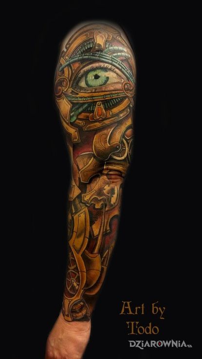Tatuaż totalny nokaut - steampunk w motywie rękawy na ramieniu