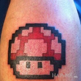 Tattoo Mushroom with mario on the calf motif: characters