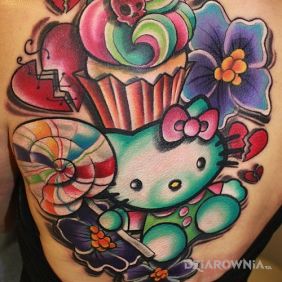 Tatuaż Hello Kitty na plecach motyw: pozostałe