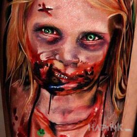 Tattoo Zombie on the forearm motif: characters