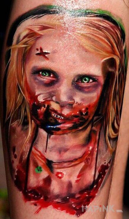 Tattoo Zombie in characters motif on the forearm