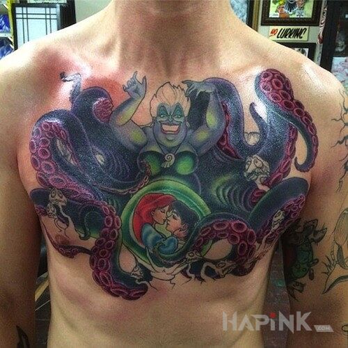 Tattoo Postrach oceanów i mórz in characters motif on the chest