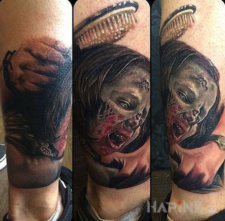Tattoo Penny z The Walking Dead in characters motif on the leg