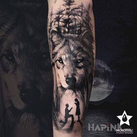 Tattoo A special wolf for a special occasion :D on the forearm motif: characters style: realistic