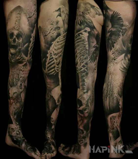Tattoo Martwy papież in sleeves motif and realistic style on the foot