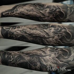 Tattoo Chinese dragon on the forearm motif: dragons