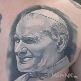 Tattoo John Paul 2 on the chest motif: 3D style: realistic