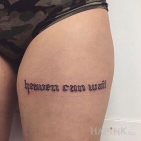 Tattoo Heaven on the leg motif: lettering
