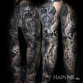 Tattoo Warrior on the forearm motif: faces style: realistic