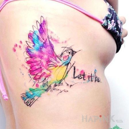 Tattoo Let it be in animals motif and Watercolor style on the ribs