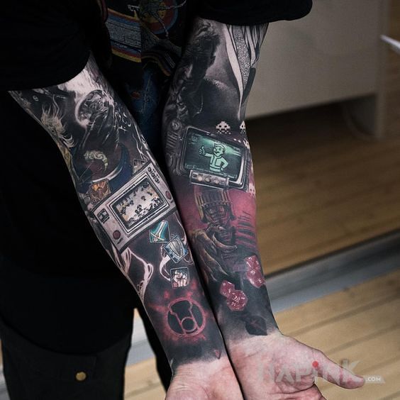 Tattoo Fallout in 3D motif on the forearm