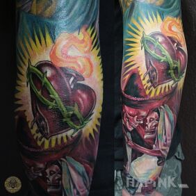 Tattoo Death on the forearm motif: characters