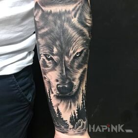 Tattoo Wolf on the forearm motif: animals