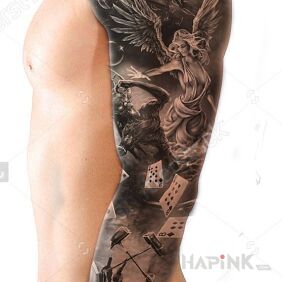 Tattoo Time of the angels on the upper arm motif: characters style: realistic