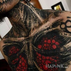Tattoo Red lungs on the chest motif: skulls style: realistic