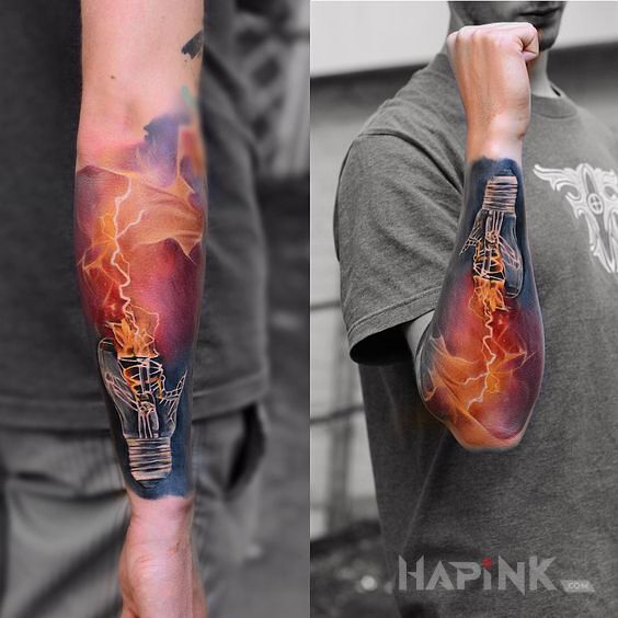 Tattoo Żarówka in 3D motif and realistic style on the forearm
