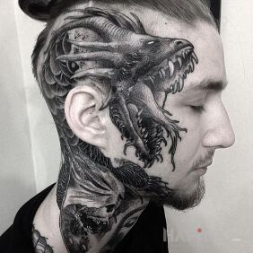 Tattoo Facial hose on the face motif: demons