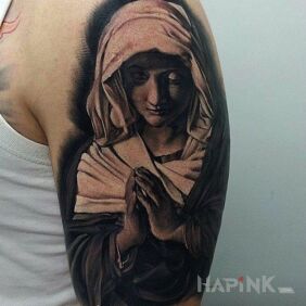 Tattoo Mary on the upper arm motif: characters