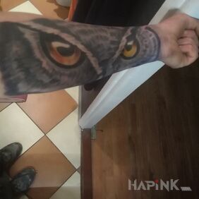 Tattoo ?owl on the forearm motif: animals