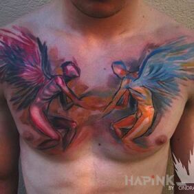 Tattoo Angels on the chest motif: characters
