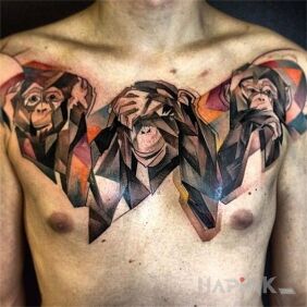 Tattoo 3 monkeys on the chest motif: animals