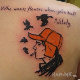 Tattoo Boy with a cigarette 2 on the shoulder blades motif: characters