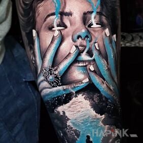 Tattoo Dzin? on the forearm motif: 3D style: realistic