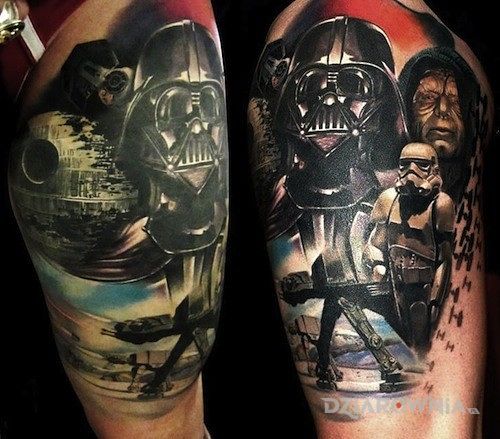 Tatuaż gwiezdne wojny w motywie postacie na ramieniu