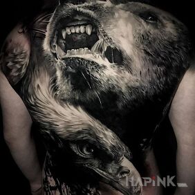 Tattoo Animals on the back motif: animals style: realistic