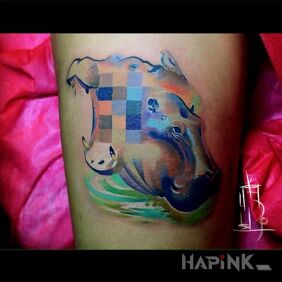 Tattoo Hippo on the forearm motif: animals