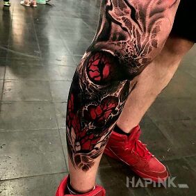 Tattoo Concrete skull on the calf motif: demons