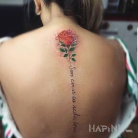 Tattoo Rose and inscription on the back motif: lettering