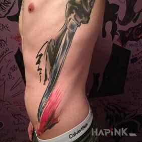 Tattoo Wakizashi seppuku on the ribs motif: colorful style: japanese / irezumi