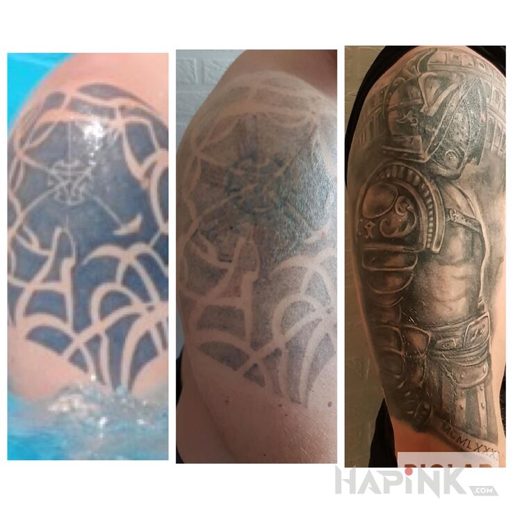 Tattoo Taki cover? in characters motif on the upper arm