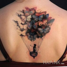Tattoo Butterfly balloon on the back motif: colorful