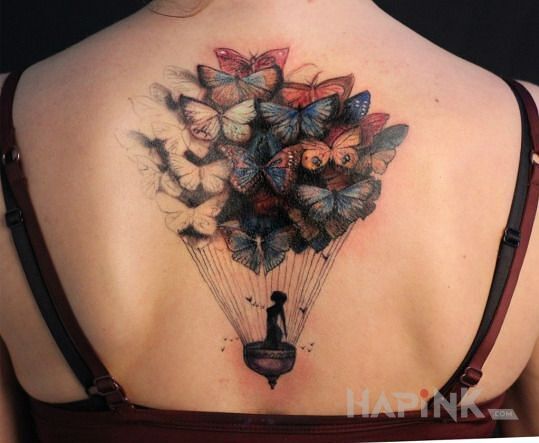 Tattoo Motylowy balon in characters motif on the back